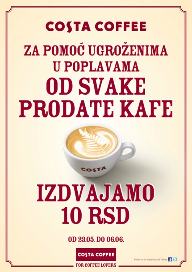 costa donacija poplava FB Costa Coffee akcija: Od svake prodate kafe 10 dinara za ugrožene 