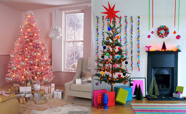 pink colorful christmas trees Inspiracija za jelku