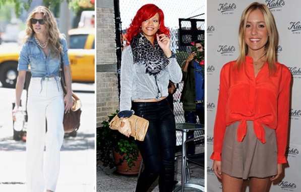 AnnaLynne McCord Rihanna and Kristen Cavallari in knotted button up shirts Vrući letnji šikonomičan trend 