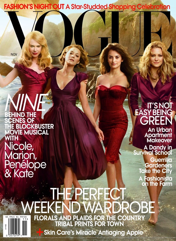 Glavne glumice filma  Nine  za američki  Vogue  Moda na naslovnici: Glamurozne dive iz filma “Nine”
