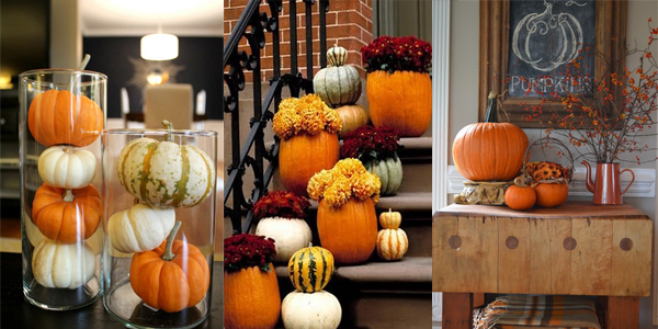 Bundeve u vazi ispred stepenica i na ormaricu Jesen u vašem domu 