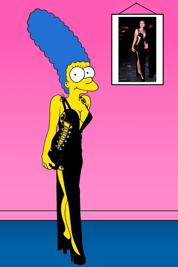 Gianni Versace Liz Hurley vogue 19nov13 aleXsandro Palombo b 592x888 Nova modna ikona: Marge Simpson 