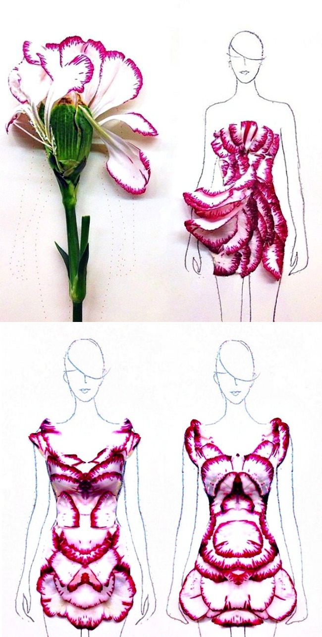 02 Modne skice od latica Sve je to umetnost: Modne ilustracije napravljene od latica cveća