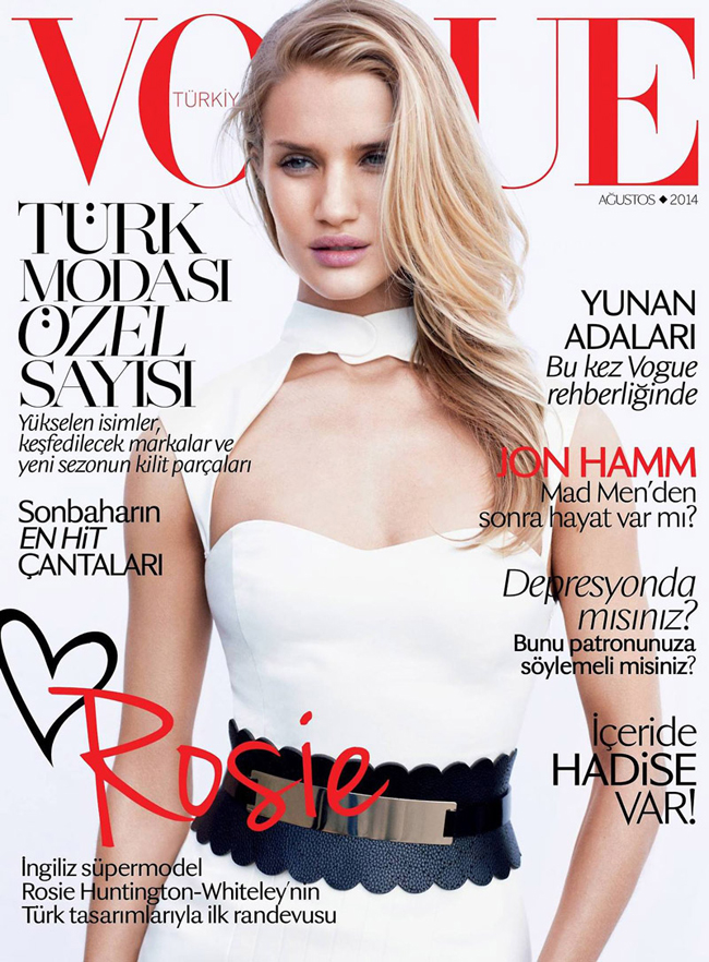 rosie huntington whiteley vogue turkey 2014 cover Modne vesti: Žizel Bundšen, Karen Elson i Rouzi Hantington Vajtli