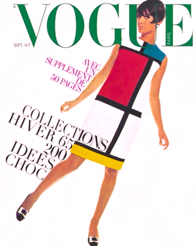 Iv Sen Loranova Mondrijan haljina na naslovnoj strani casopisa Vogue Modne kolekcije inspirisane slikarima: Iv Sen Loran i Mondrijan kolekcija 