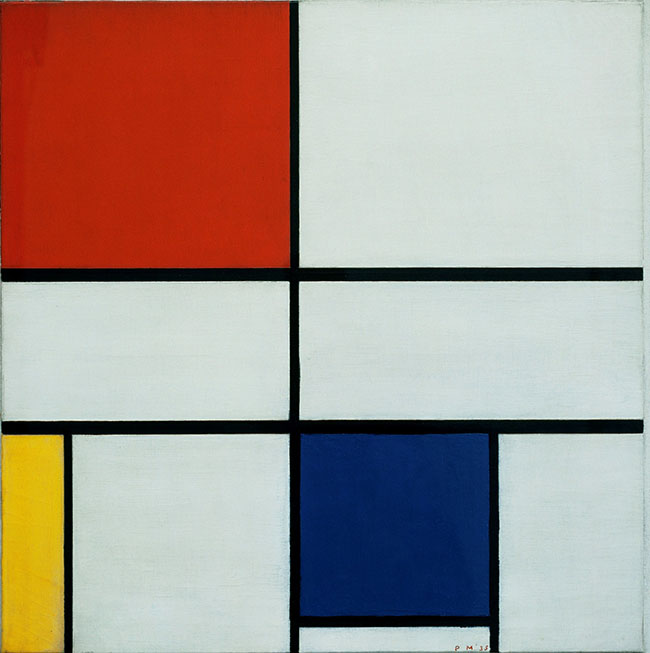 Mondrijanova slika pod nazivom Kompozicija II Modne kolekcije inspirisane slikarima: Iv Sen Loran i Mondrijan kolekcija 
