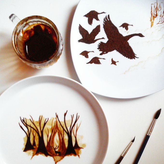 slikanje talogom od kafe 7 Umetnička dela nastala pomoću taloga od kafe