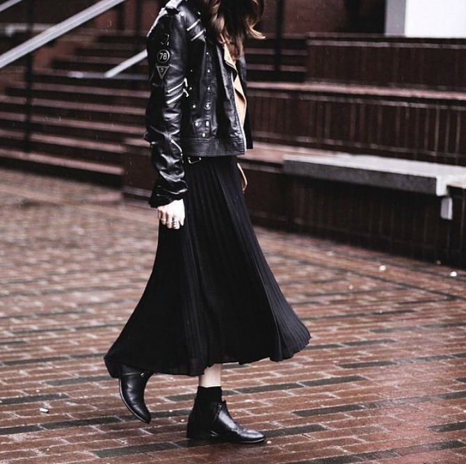 Leather Jacket Midi Skirt Booties Nosi CRNU kao modne blogerke