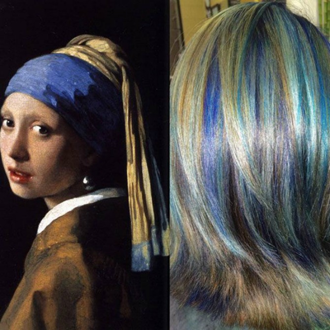 devojka sa bisernom mindjusom Nova tehnika farbanja: Kosa kao slikarsko platno