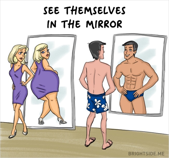 ogledalo Duhovite ilustracije koje pokazuju koliko su žene i muškarci različiti