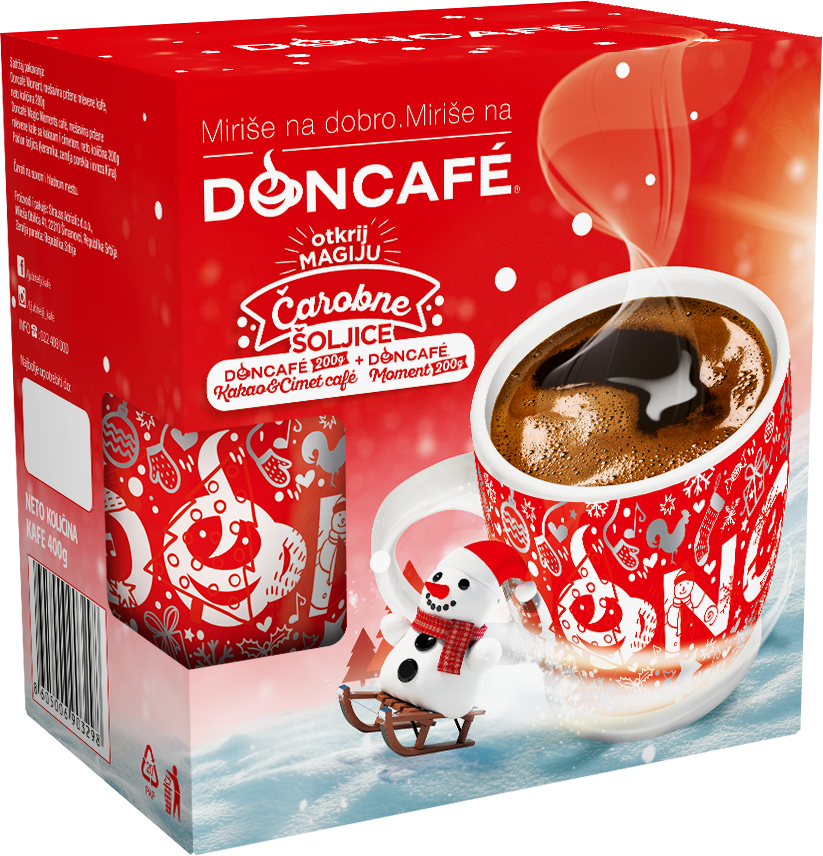 Doncafé praznični poklon paket Doncafé    čarobna šoljica u prazničnom paketu