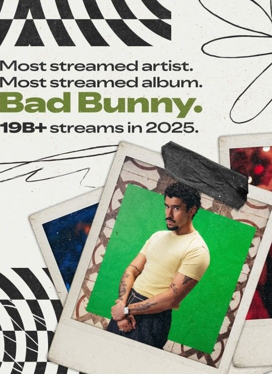 Bad Bunny ponovo na vrhu Spotify Wrapped liste za 2025.